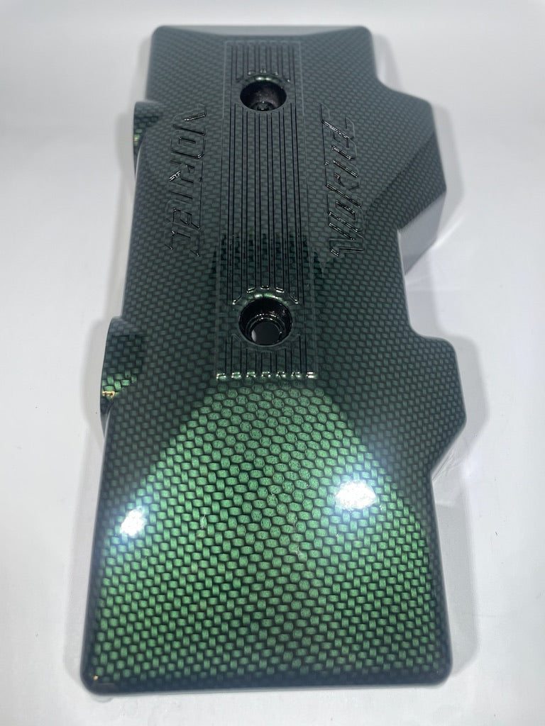 Custom Green Candy Carbon Fiber Carbon Fiber Hydro Dipped Engine/Fuse Box Covers for Silverado, Tahoe & Cadillac