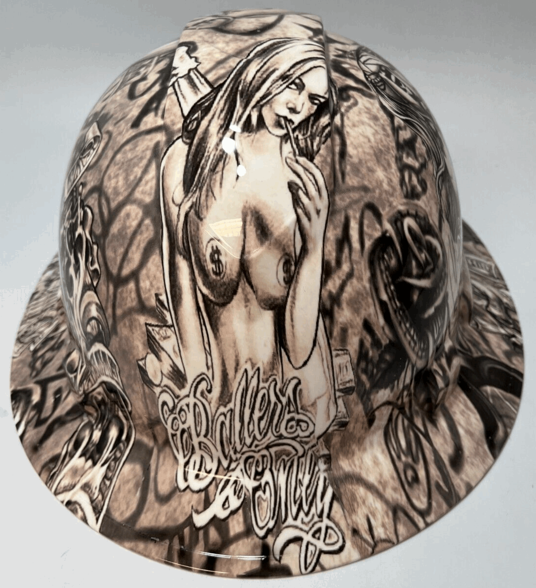 Full Brim Hard Hat Hydro Dipped BALLERS ONLY