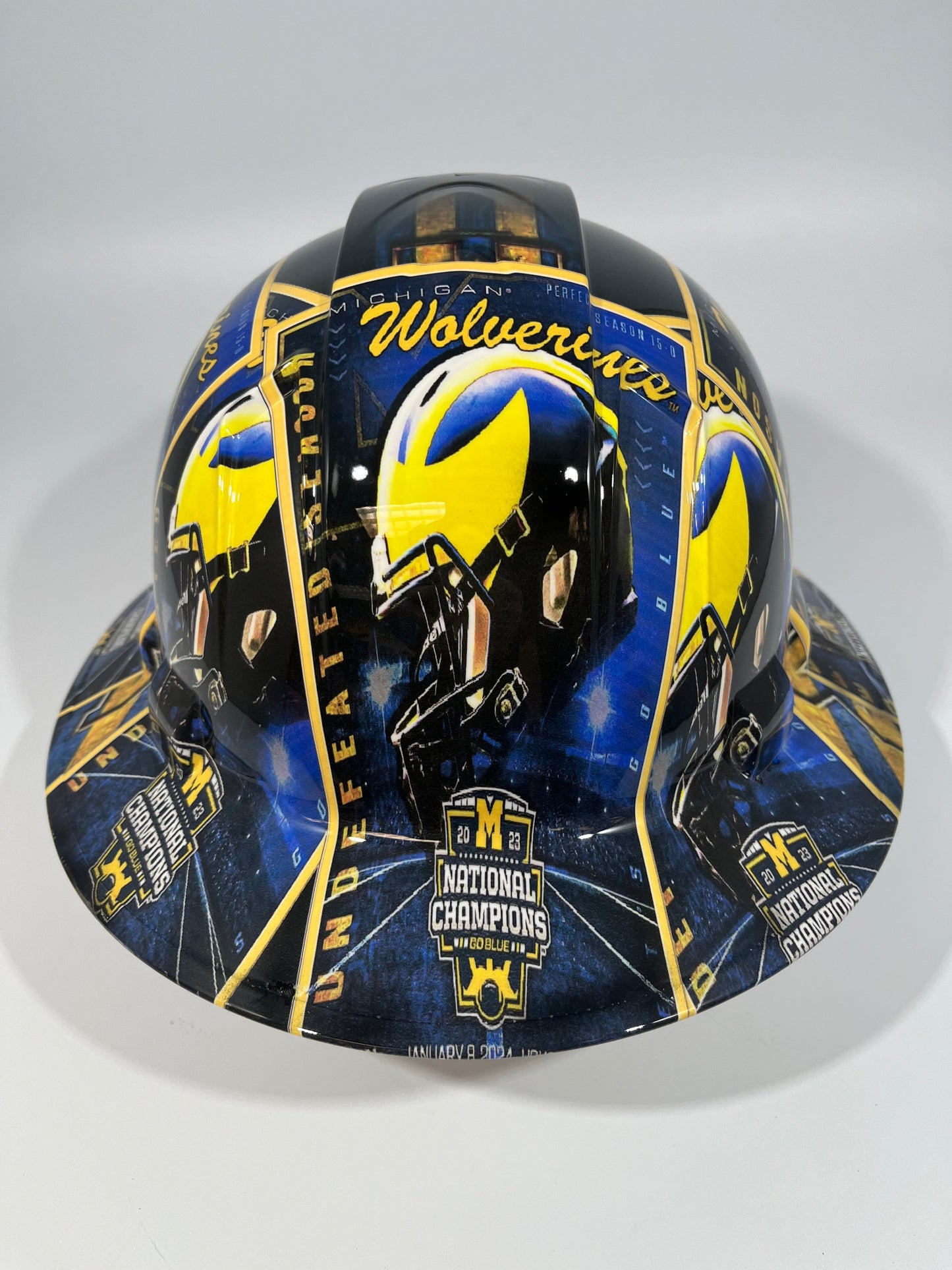 Full Brim Hard Hat Custom Hydro Dipped MICHIGAN WOLVERINES