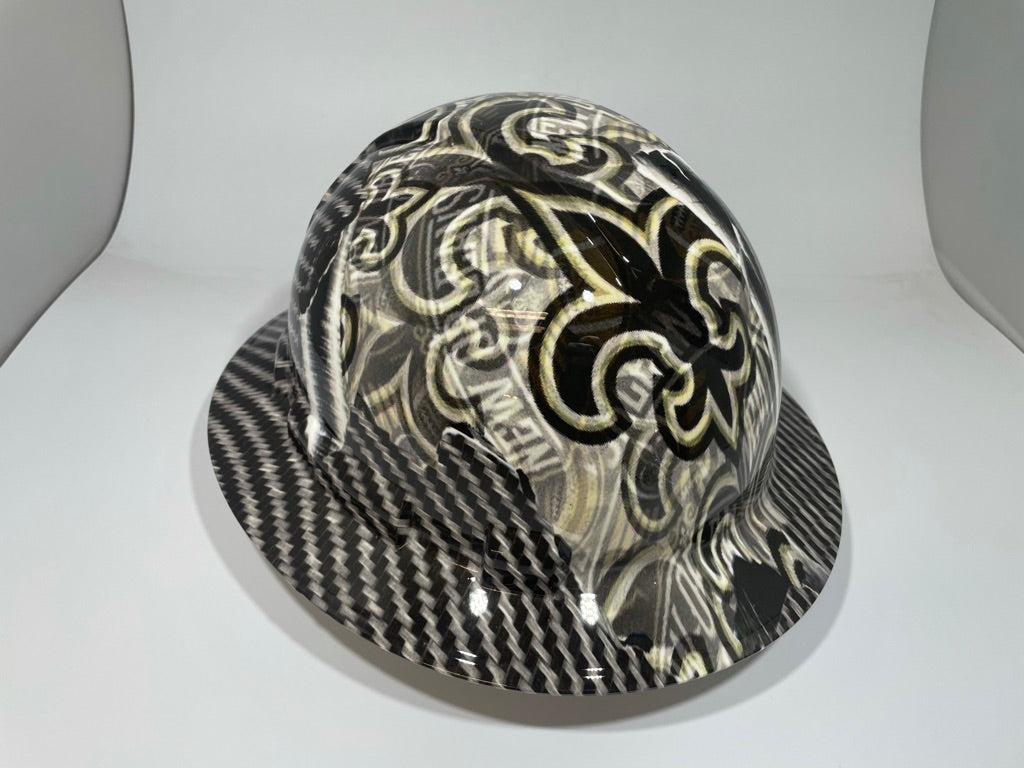 Full Brim Hard Hat Custom Hydro Dipped Saints Carbon Fiber