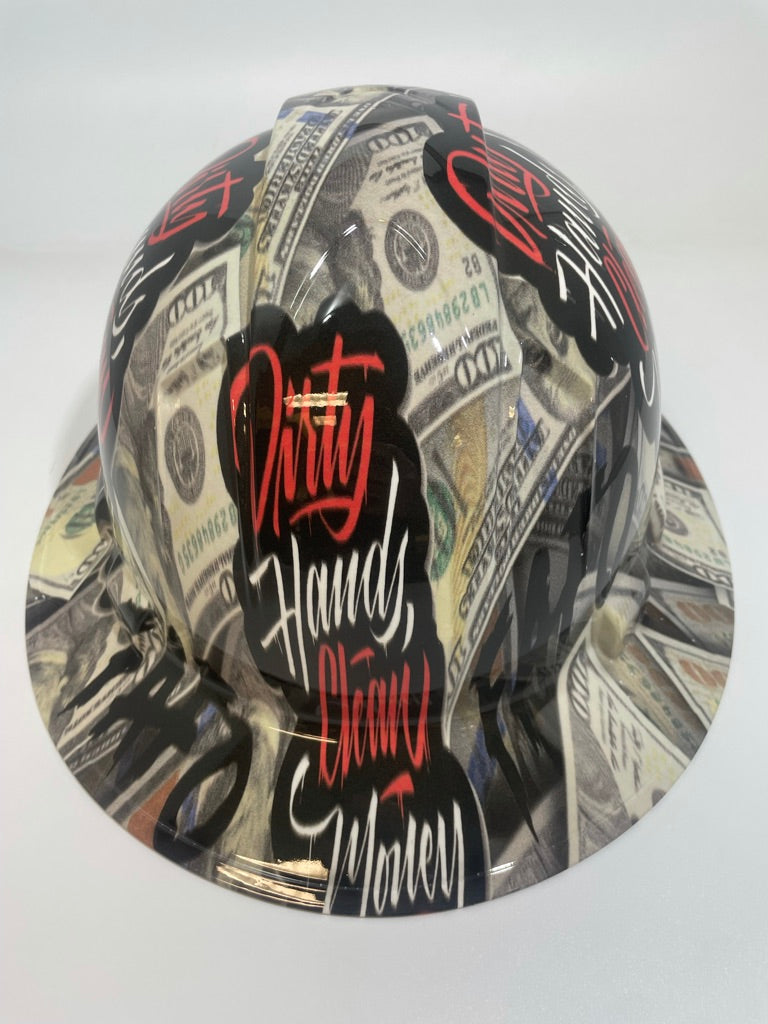 Full Brim Hard Hat Hydro Dipped FAFO DIRTY HANDS CLEAN MONEY