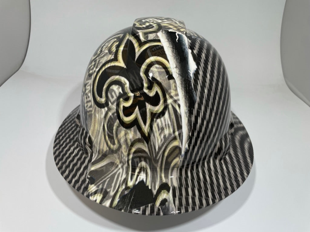 Full Brim Hard Hat Custom Hydro Dipped Saints Carbon Fiber