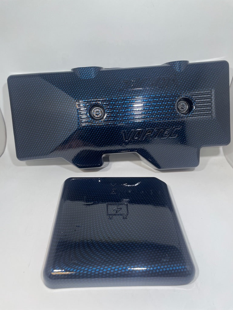 Custom Blue Candy Carbon Fiber Carbon Fiber Hydro Dipped Engine/Fuse Box Covers for Silverado, Tahoe &amp; Cadillac