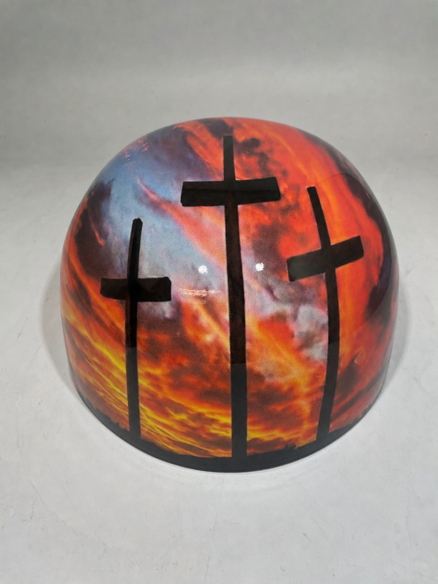 Baseball Cap Style Motorcycle Helmet Three Crosses Sunset