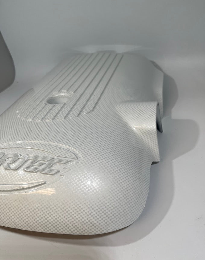 Custom White Carbon Fiber Hydro Dipped Engine Covers for Silverado, Tahoe & Cadillac