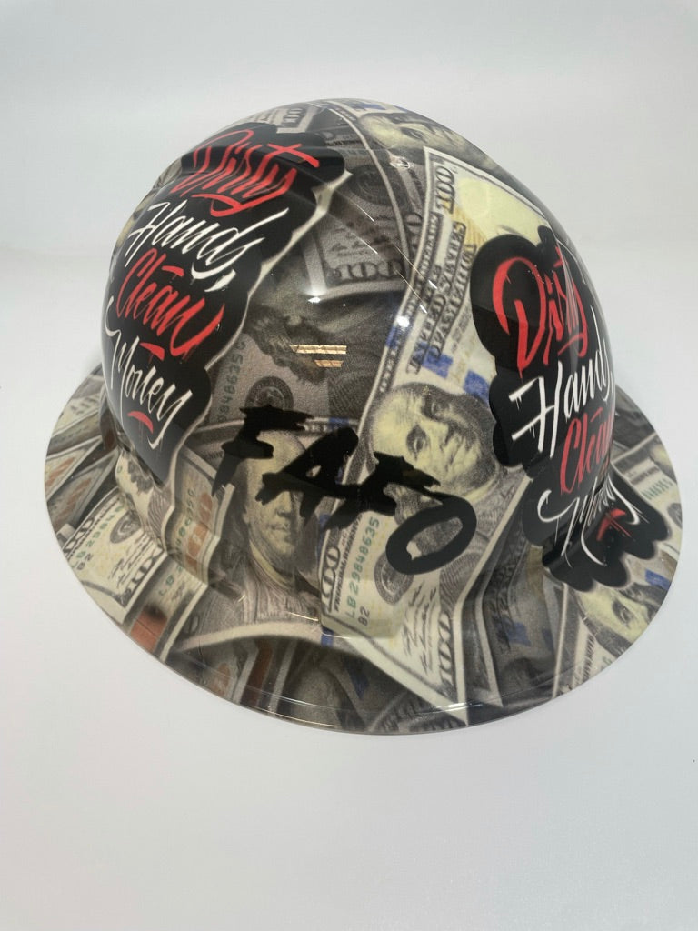 Full Brim Hard Hat Hydro Dipped FAFO DIRTY HANDS CLEAN MONEY