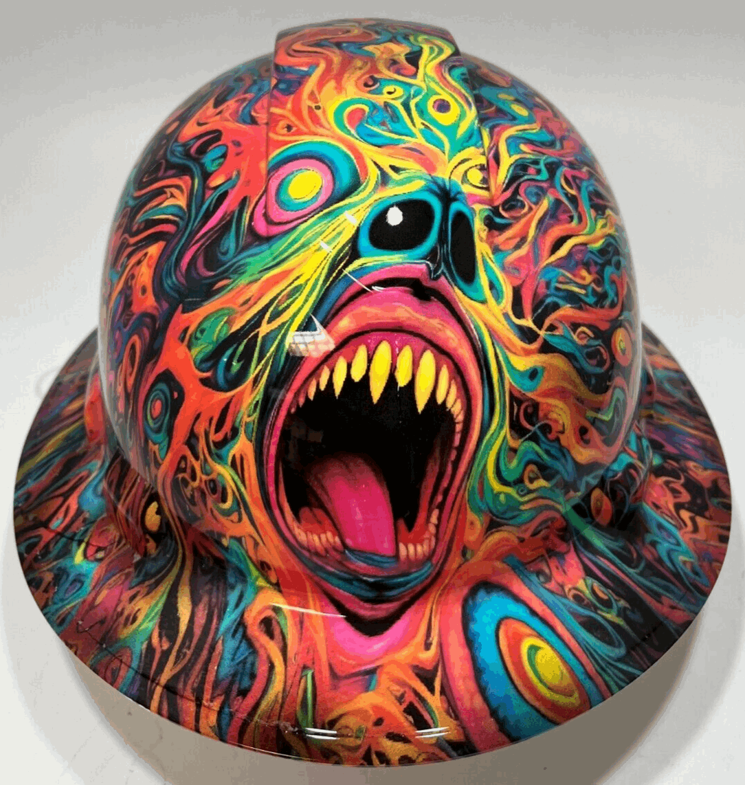 Full Brim Hard Hat Hydro Dipped PSYCHEDELIC SCREAMING DEMON