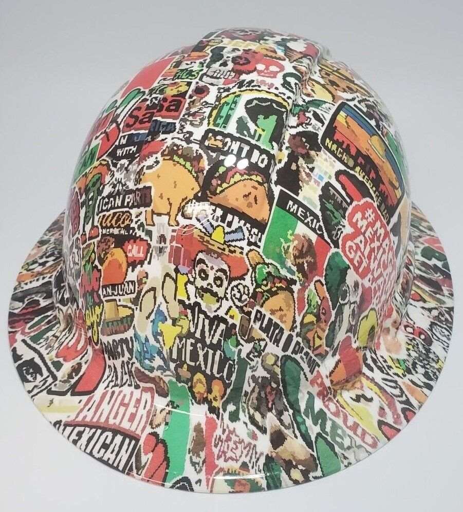 Full Brim Hard Hat Hydro Dipped Mexico Sticker Bomb