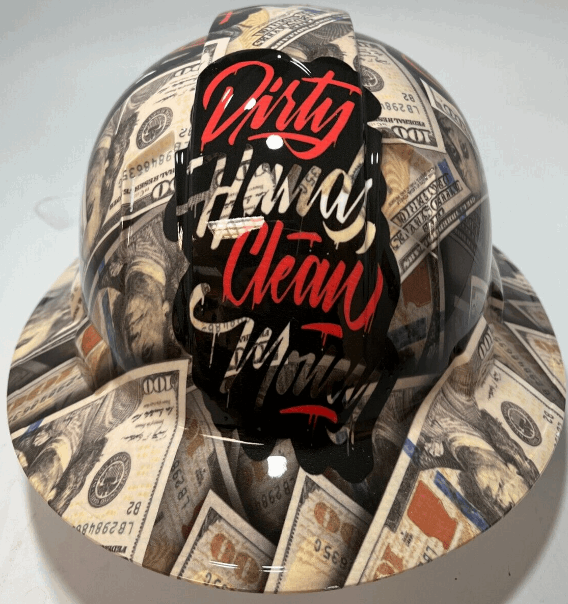Full Brim Hard Hat Hydro Dipped DIRTY HANDS CLEAN MONEY