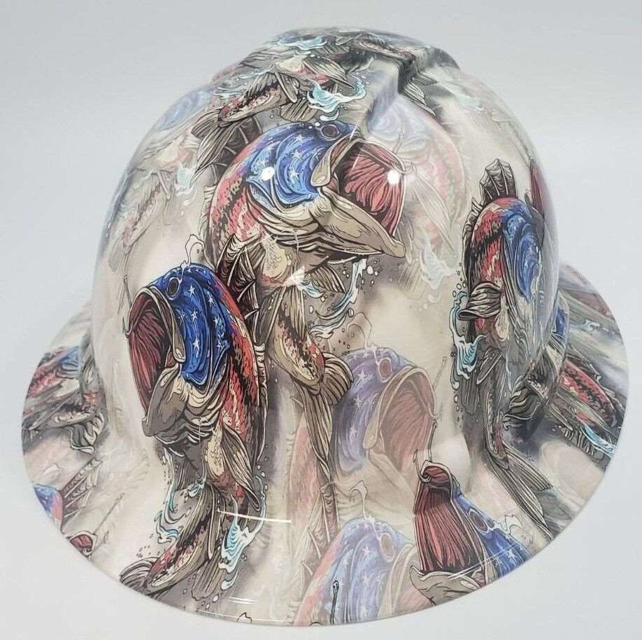 Full Brim Hard Hat Hydro Dipped Large Mouth Bass Fishing