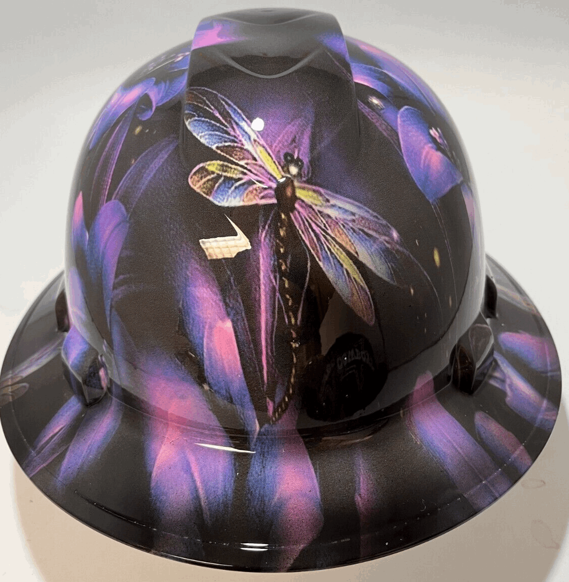 Full Brim Hard Hat Hydro Dipped PURPLE DRAGONFLY