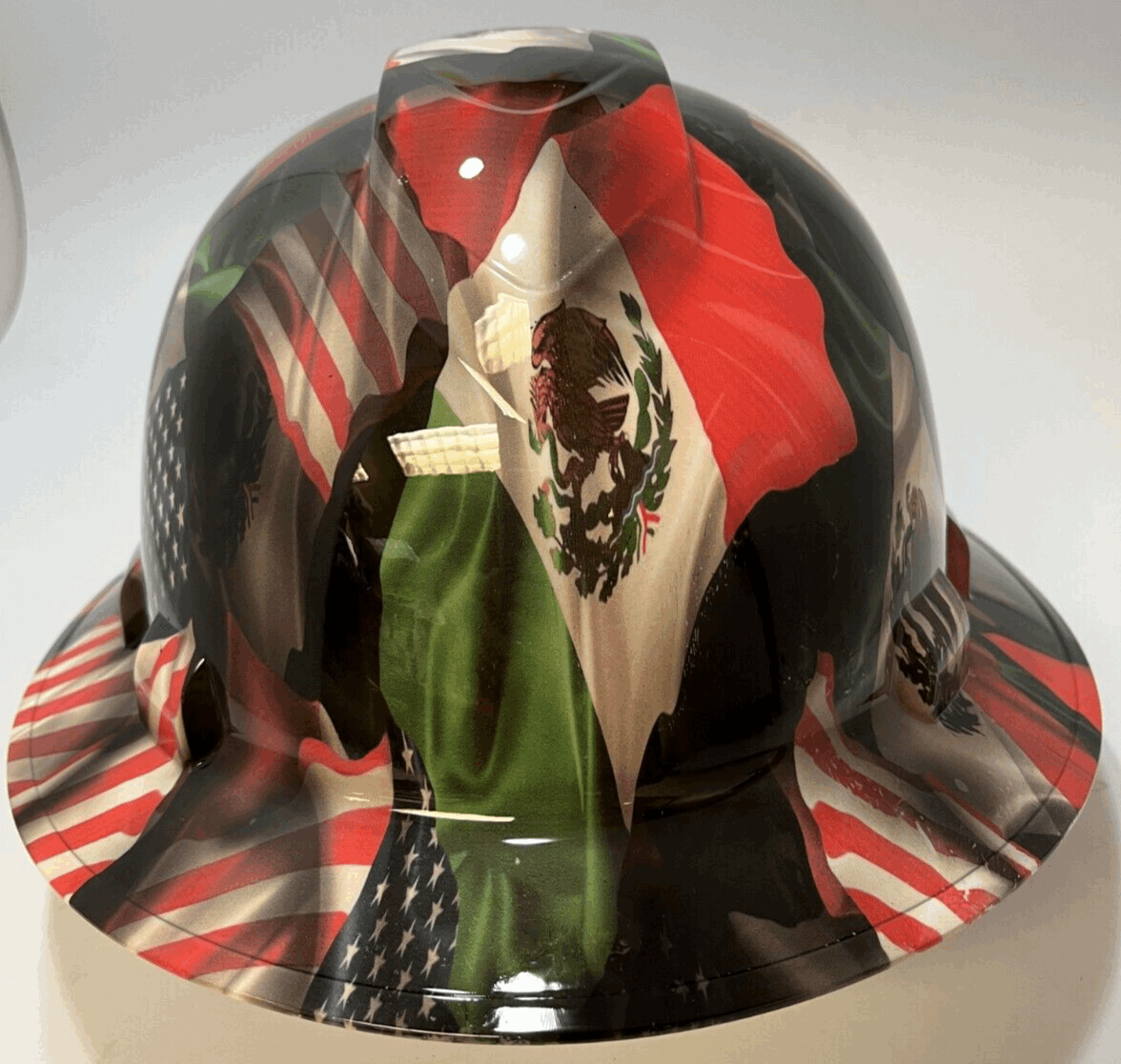 Full Brim Hard Hat Hydro Dipped MEXICO AMERICAN FLAG