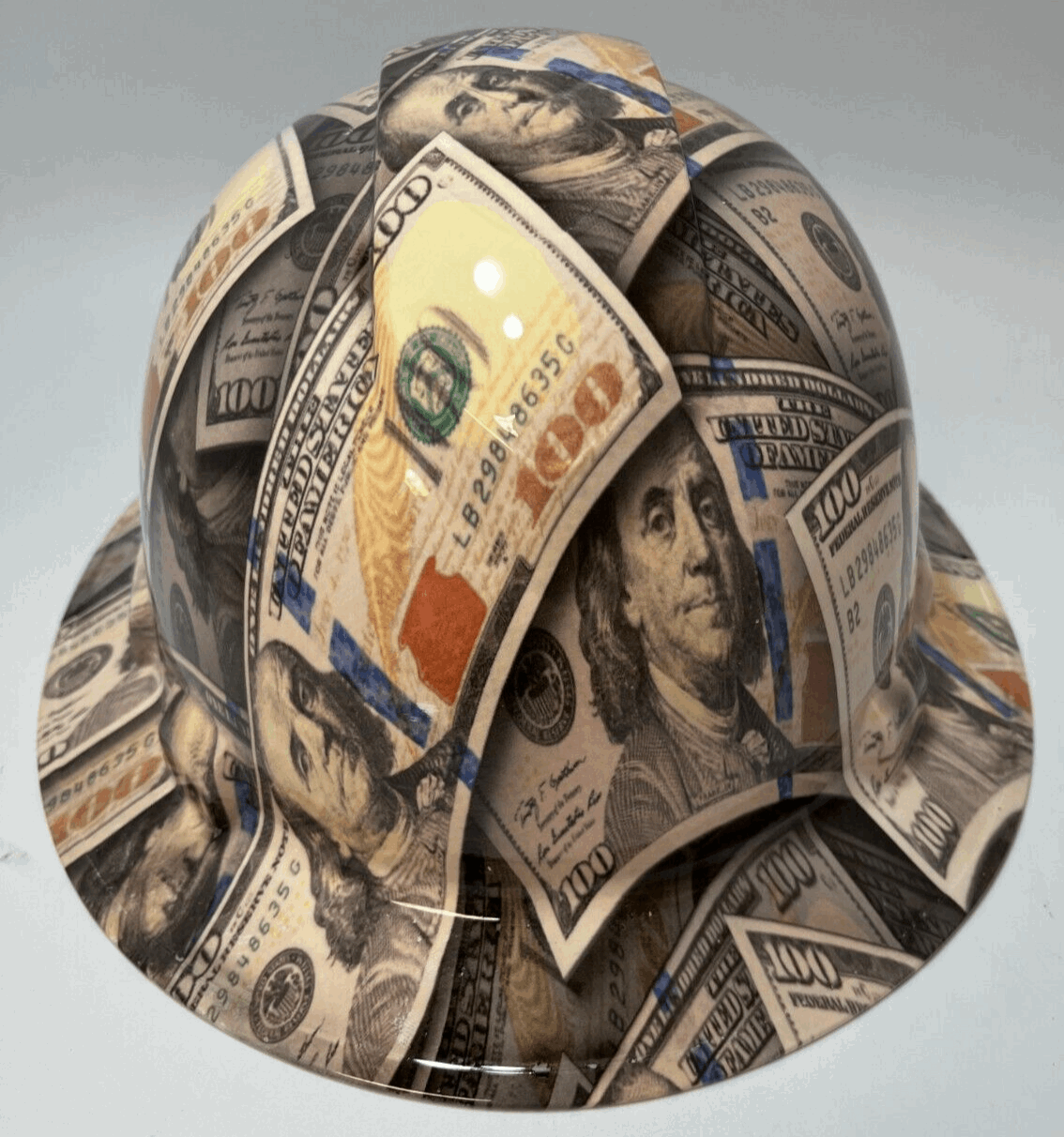 Full Brim Hard Hat Hydro Dipped BIG MONEY BENJAMINS 100'S