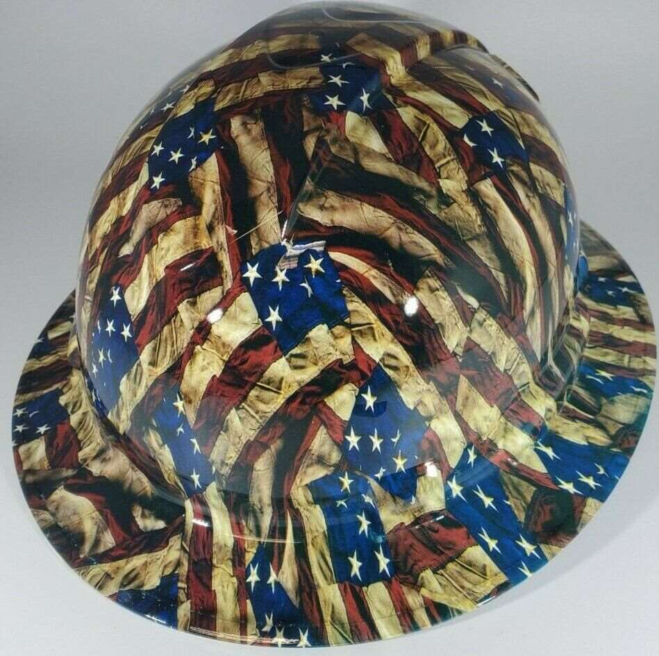 Full Brim Hard Hat Hydro Dipped WAVY AMERICAN FLAG