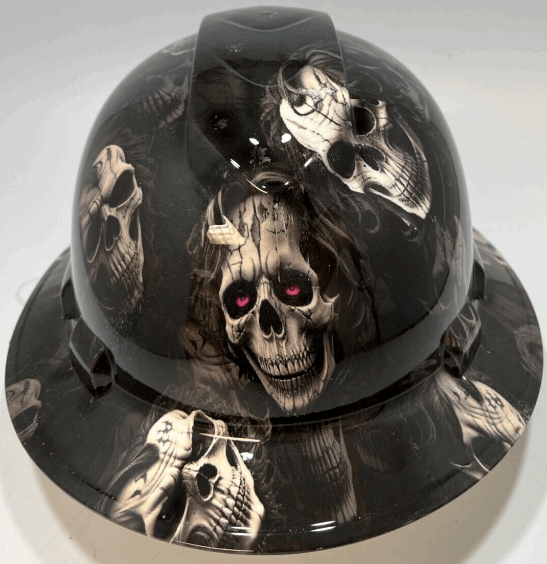 Full Brim Hard Hat Hydro Dipped ROCK N ROLLS SKULLS