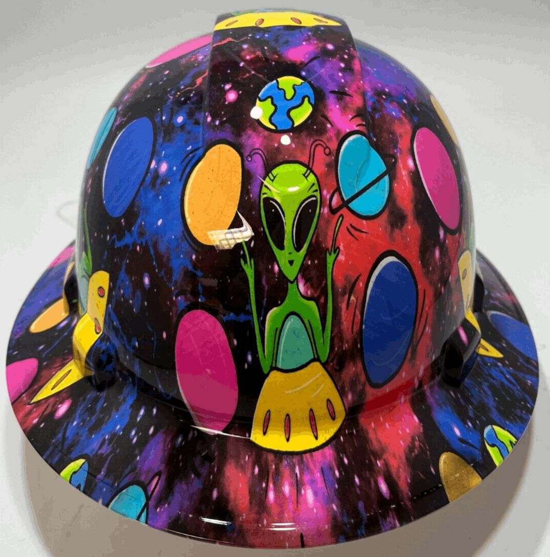Full Brim Hard Hat Hydro Dipped ALIEN GALAXY