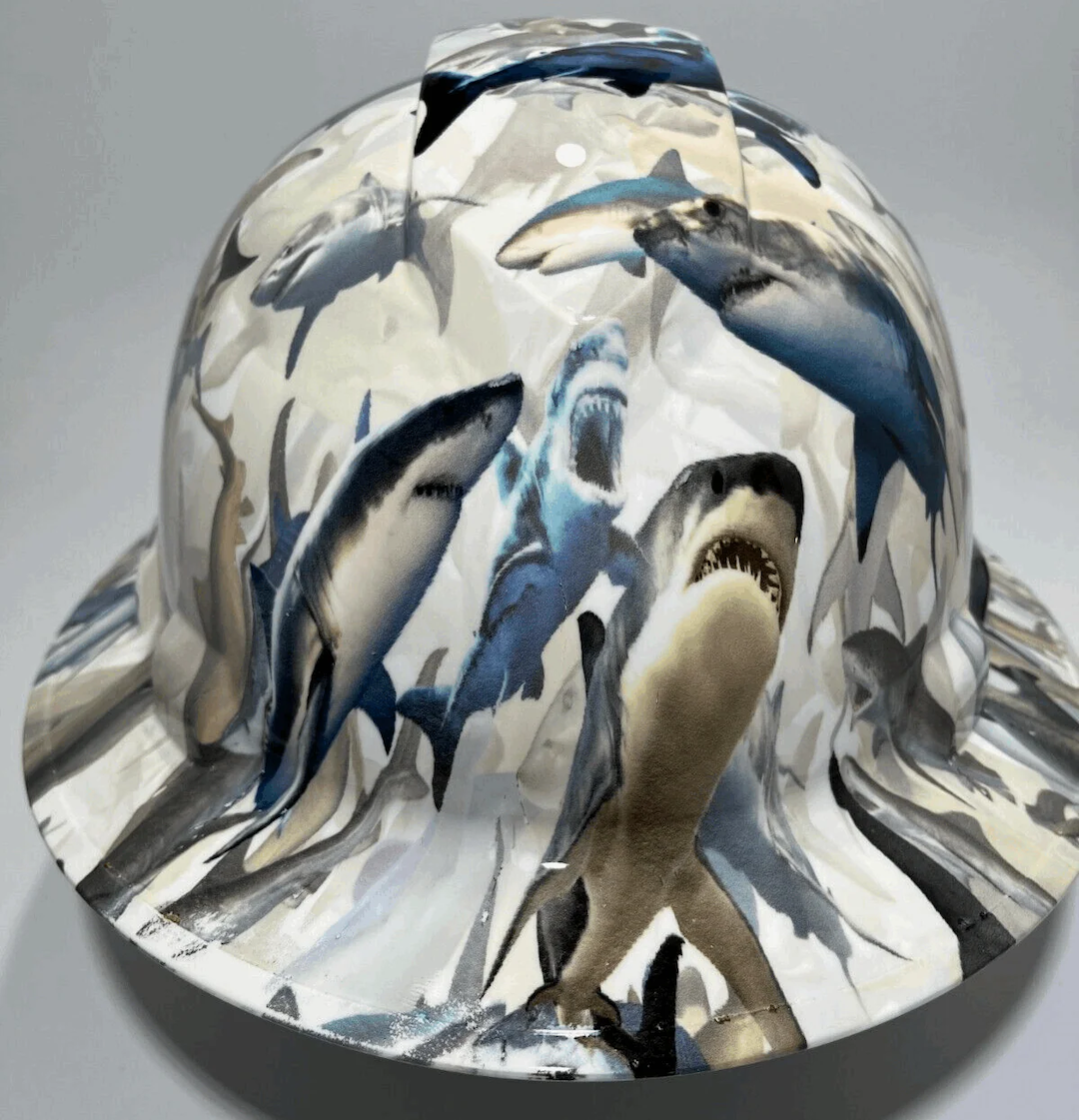 Full Brim Hard Hat Hydro Dipped SHARKS #SHARKWEEK