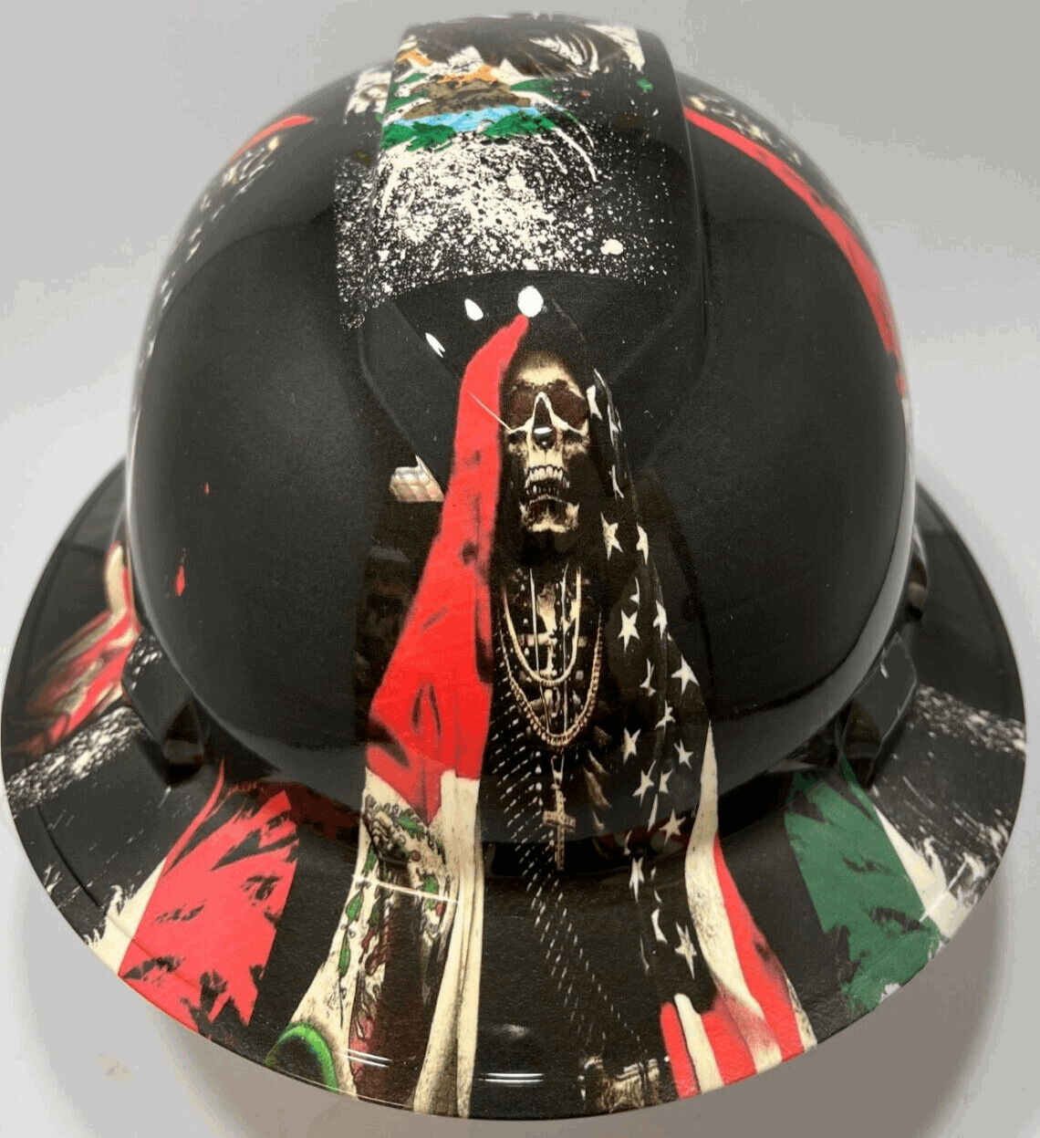 Full Brim Hard Hat Hydro Dipped BAD ASS MEXICAN AMERICAN