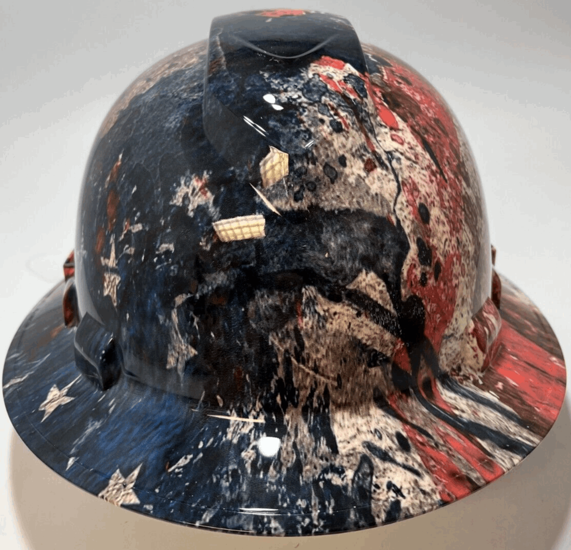 Full Brim Hard Hat Hydro Dipped SPLATTERED AMERICAN FLAG