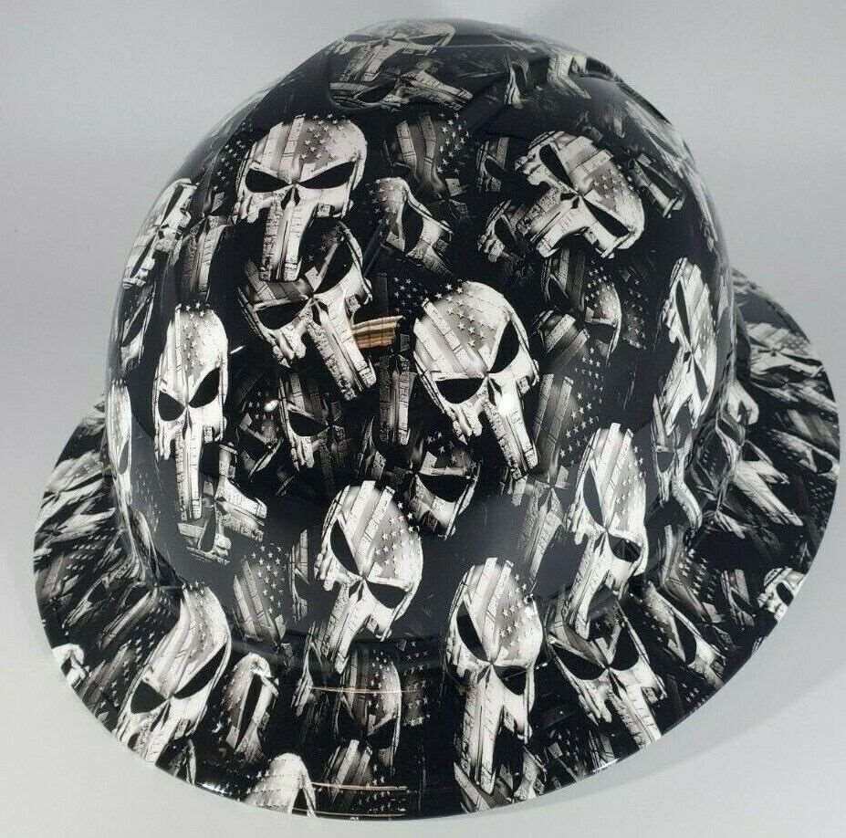 Full Brim Hard Hat Hydro Dipped PUNISHER SKULLS