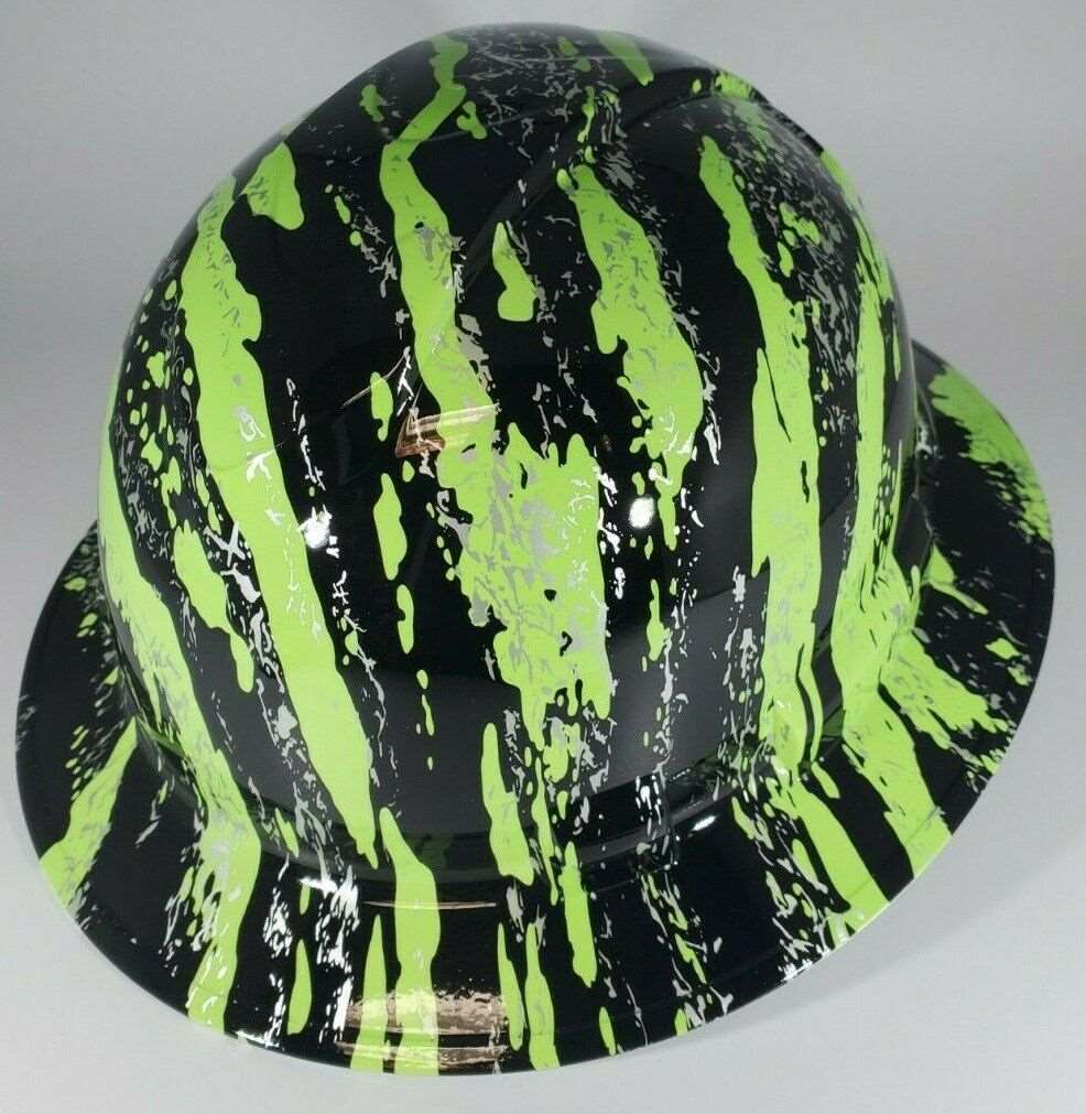 Full Brim Hard Hat Hydro Dipped GREEN RIP TEAR CAMO