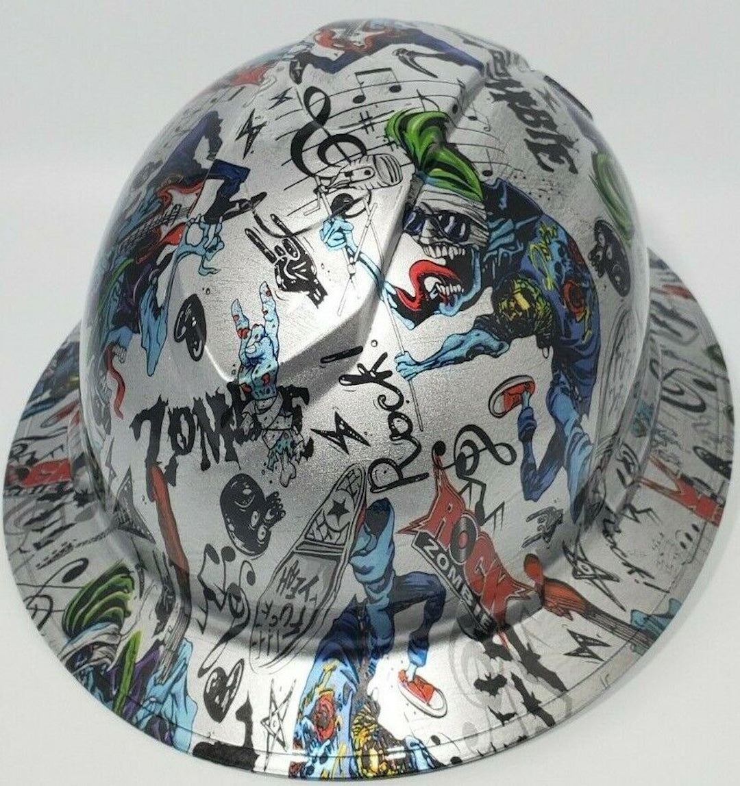Full Brim Hard Hat Hydro Dipped ZOMBIE ROCK STAR