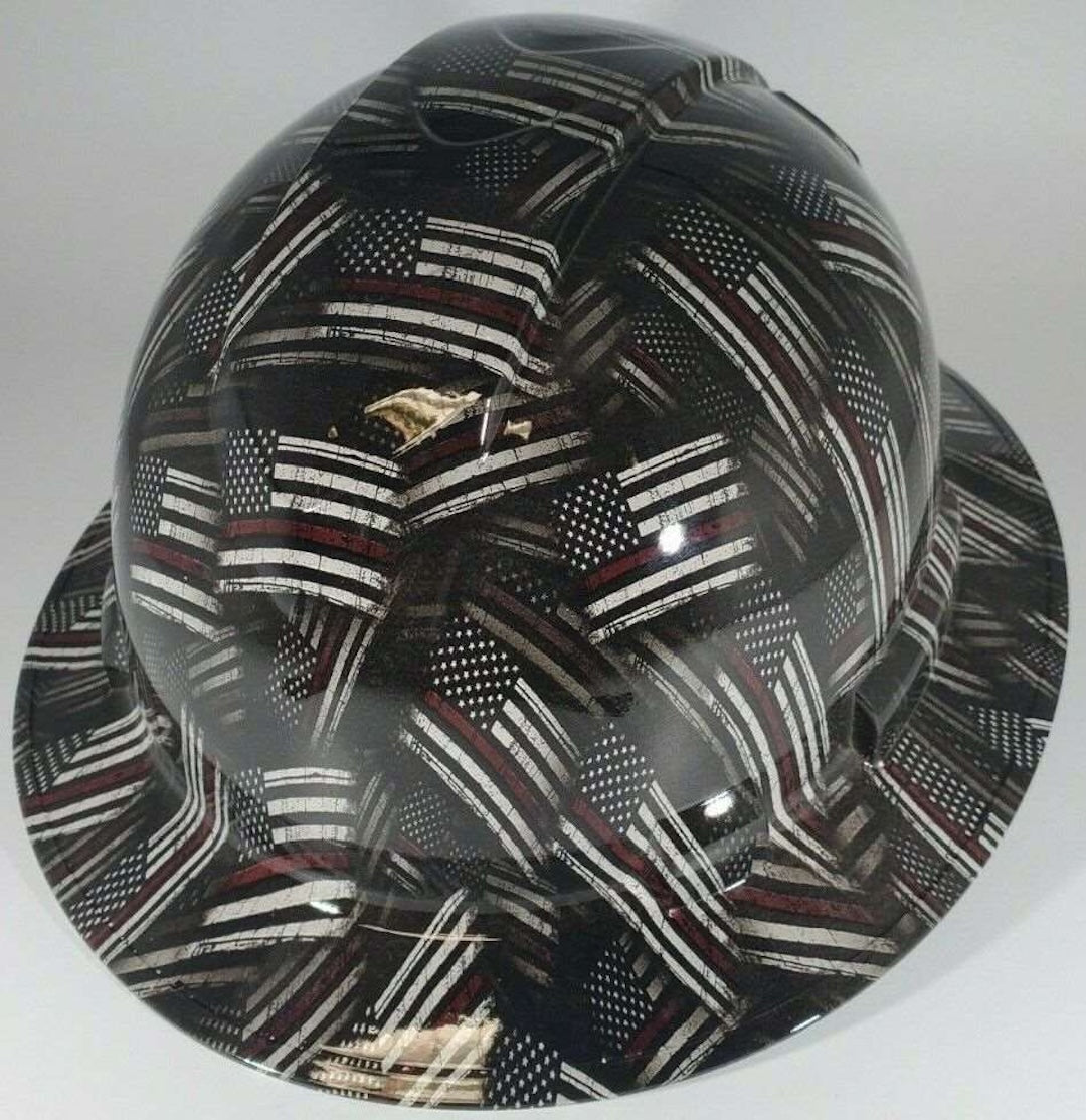Full Brim Hard Hat Hydro Dipped RED LINE FLAGS