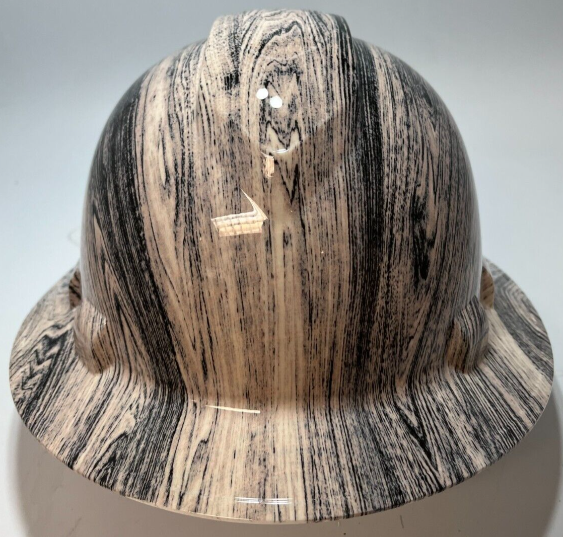 Full Brim Hard Hat Hydro Dipped WHITE WASHED WALNUT WOOD GRAIN