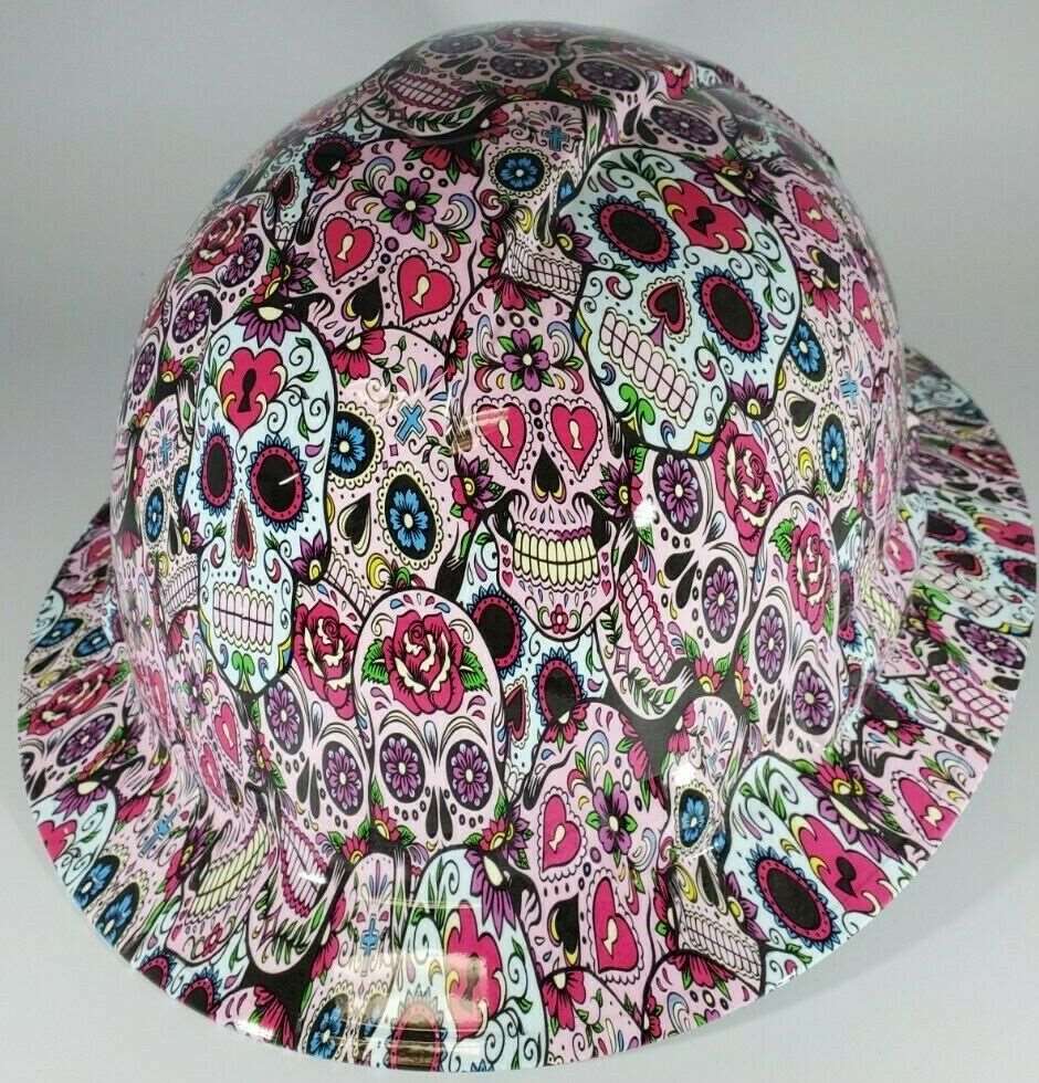 Full Brim Hard Hat Hydro Dipped PINK SUGAR SKULLS