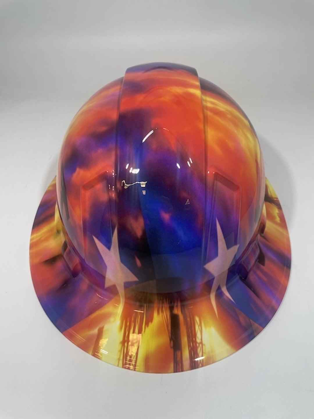 Full Brim Hard Hat Hydro Dipped Texas Flag Texas Sunset Oil Rigs