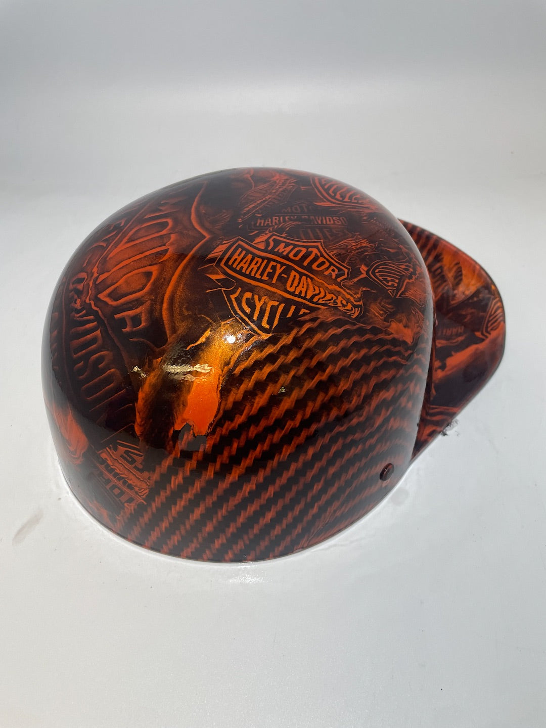 Baseball Cap Style Motorcycle Helmet Electric Orange Carbon Fiber Harley Davidson