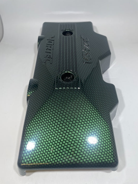 Custom Candy Green Carbon Fiber Hydro Dipped Engine Covers for Silverado, Tahoe & Cadillac