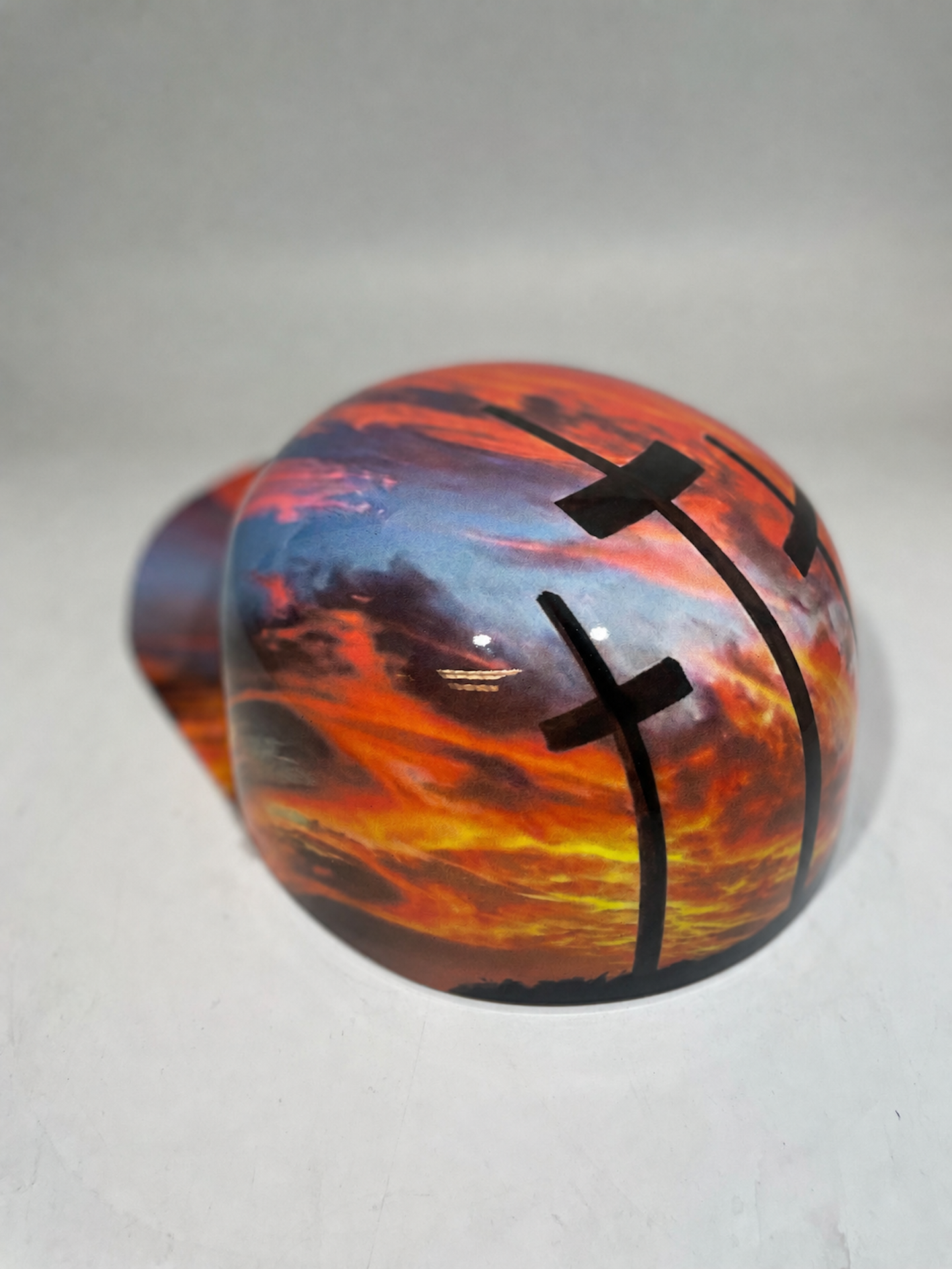 Baseball Cap Style Motorcycle Helmet Three Crosses Sunset