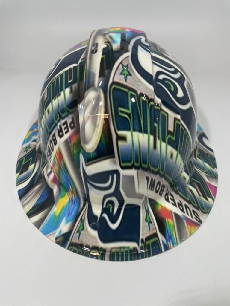 Full Brim Hard Hat Hydro Dipped Seahawks Super Bowl Champions