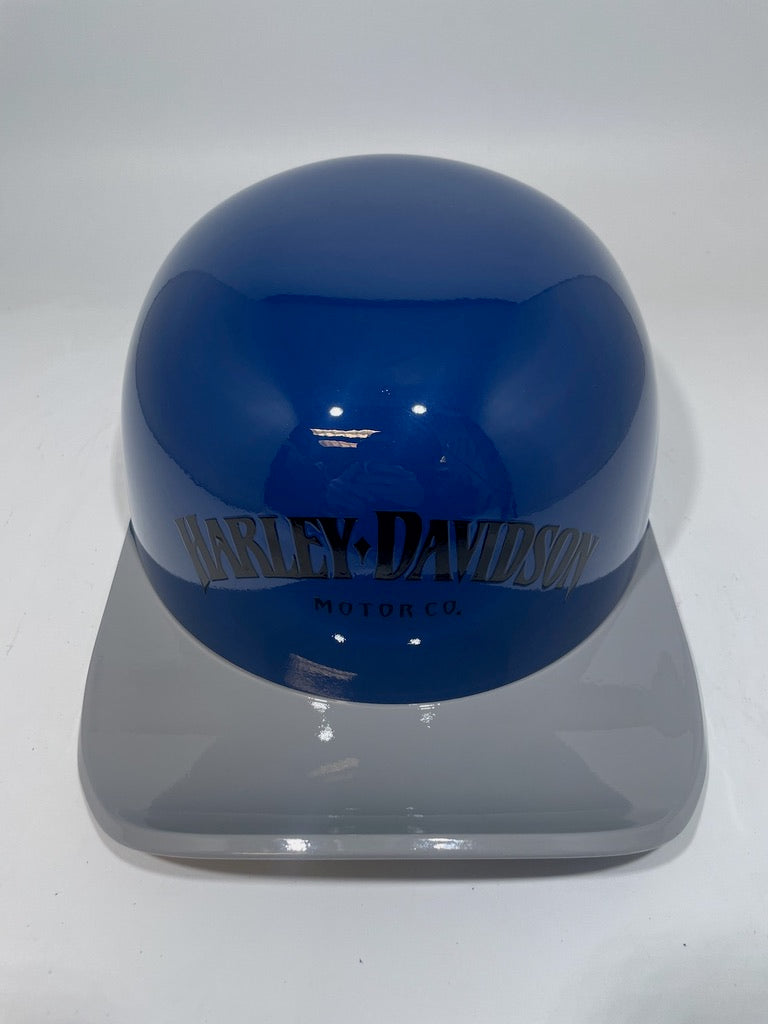 Baseball Cap Style Motorcycle Helmet Bright Billiard Blue Billiard Grey Bill Bar and Shield