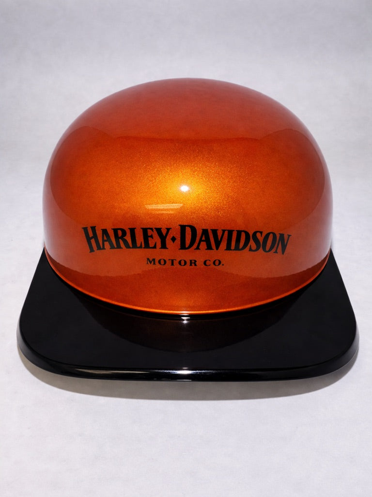 Baseball Cap Style Motorcycle Helmet Electric Orange w/ Black Bill Bar and Shield