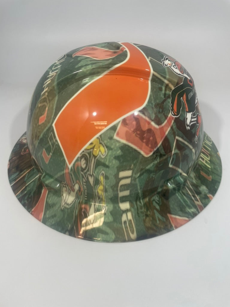 Full Brim Hard Hat Hydro Dipped Miami Hurricanes