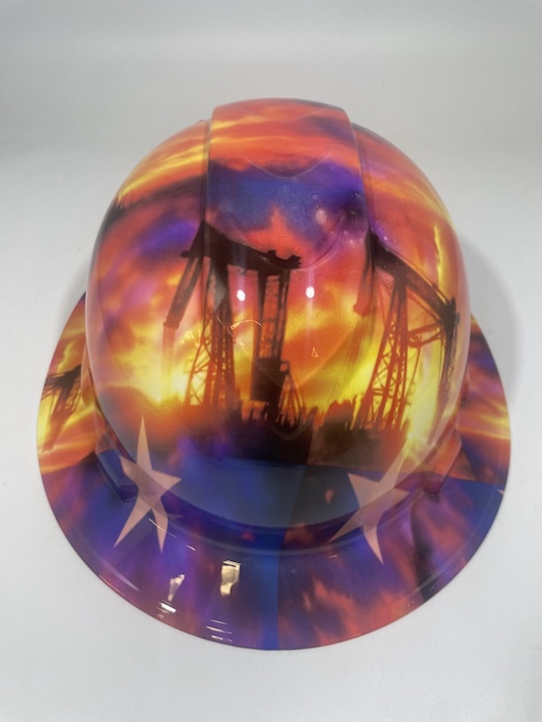 Full Brim Hard Hat Hydro Dipped Texas Flag Texas Sunset Oil Rigs