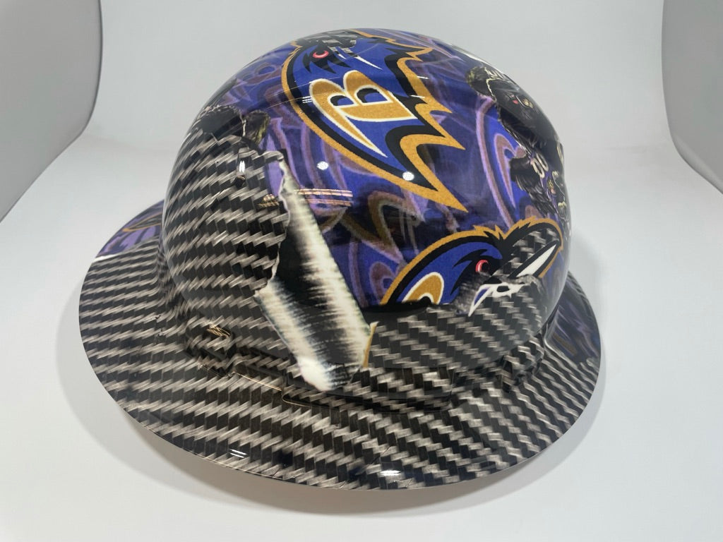 Full Brim Hard Hat Custom Hydro Dipped Ravens Carbon FIber