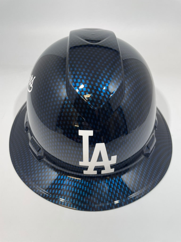 Full Brim Hard Hat Hydro Dipped Candy Blue Carbon LA Dodgers