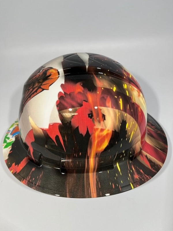 Full Brim Hard Hat Custom Hydro Dipped AMERICAN PRIDE MEXICAN ROOTS