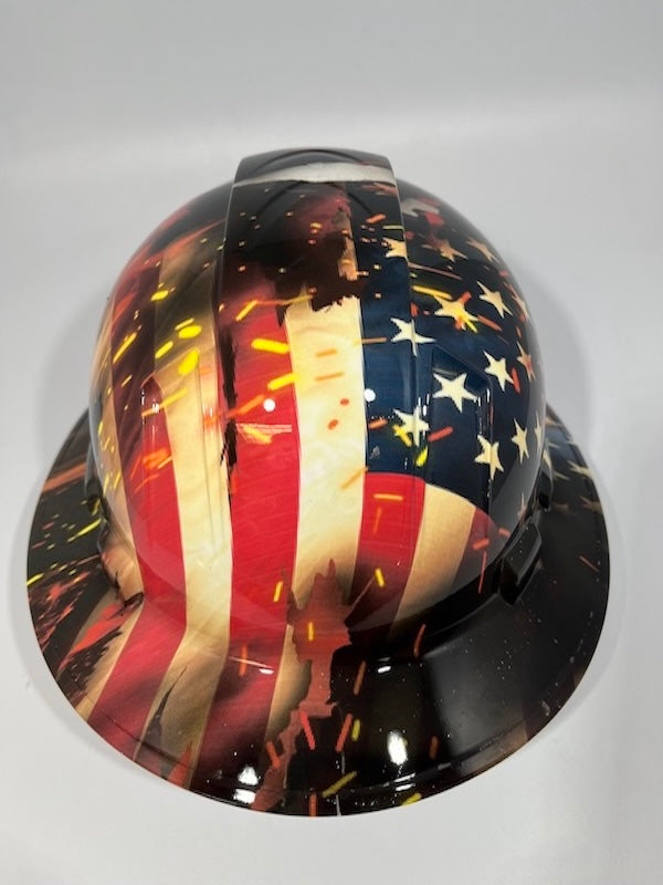 Full Brim Hard Hat Custom Hydro Dipped AMERICAN PRIDE MEXICAN ROOTS