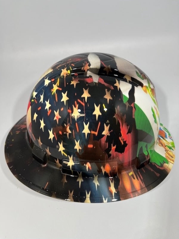 Full Brim Hard Hat Custom Hydro Dipped AMERICAN PRIDE MEXICAN ROOTS