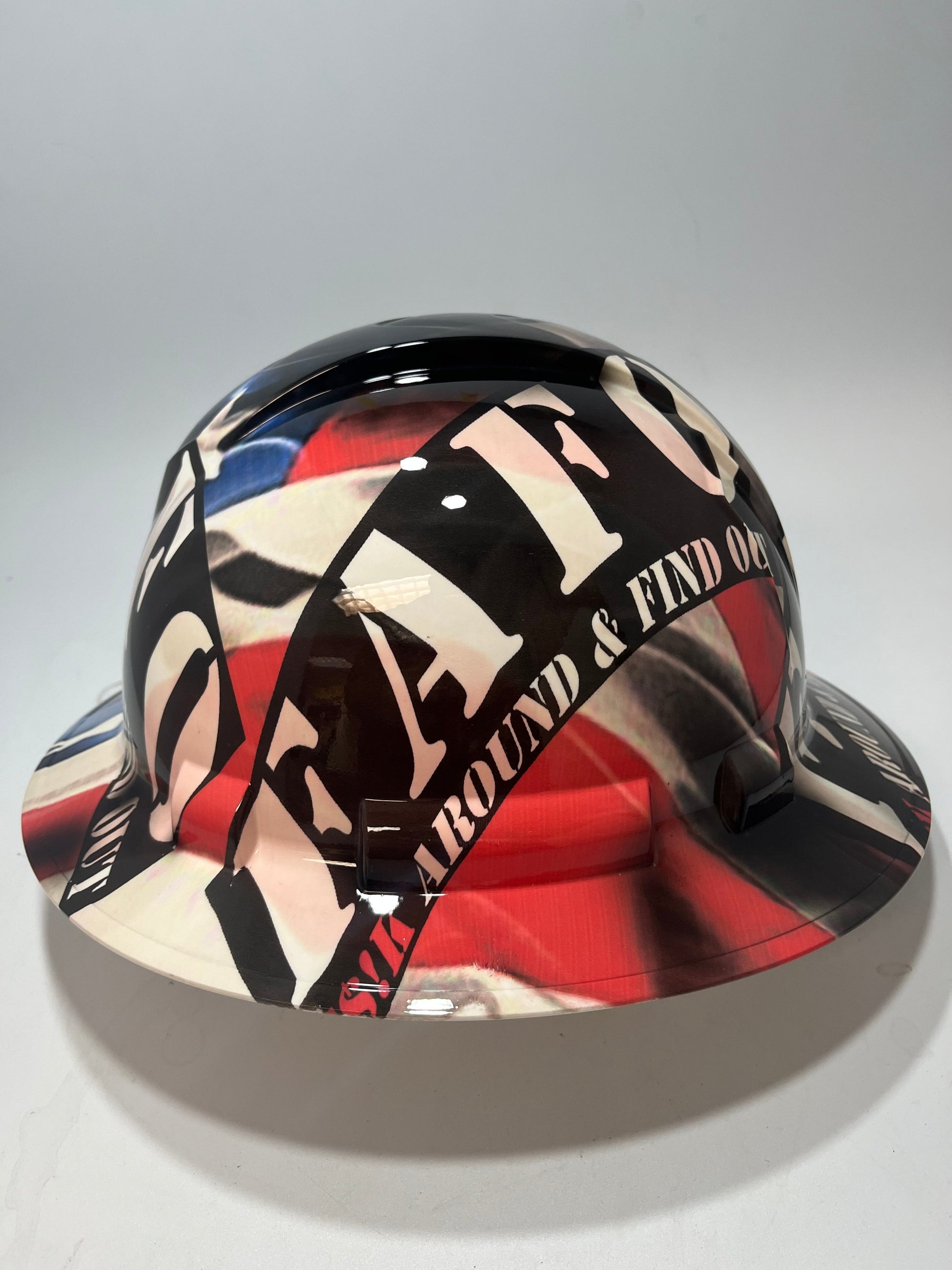 Bad ass hardhat with  hydro dipped flag design 