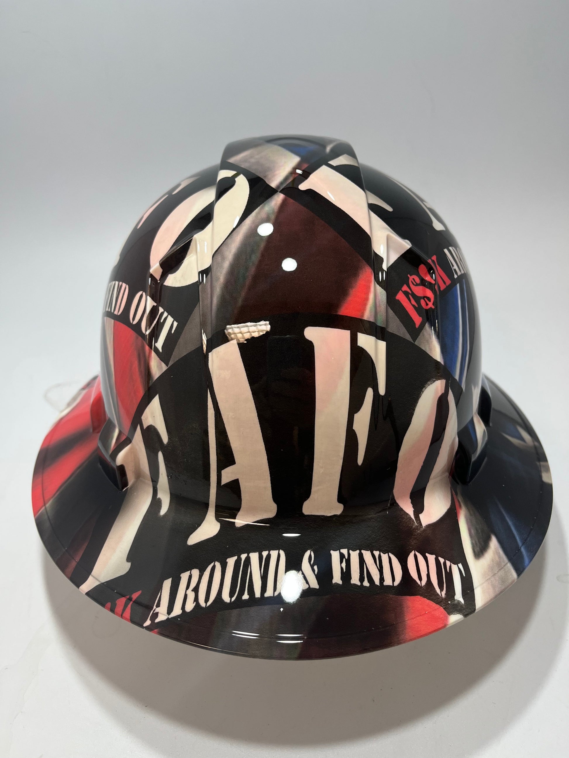 Bad ass hardhat with  hydro dipped flag design 