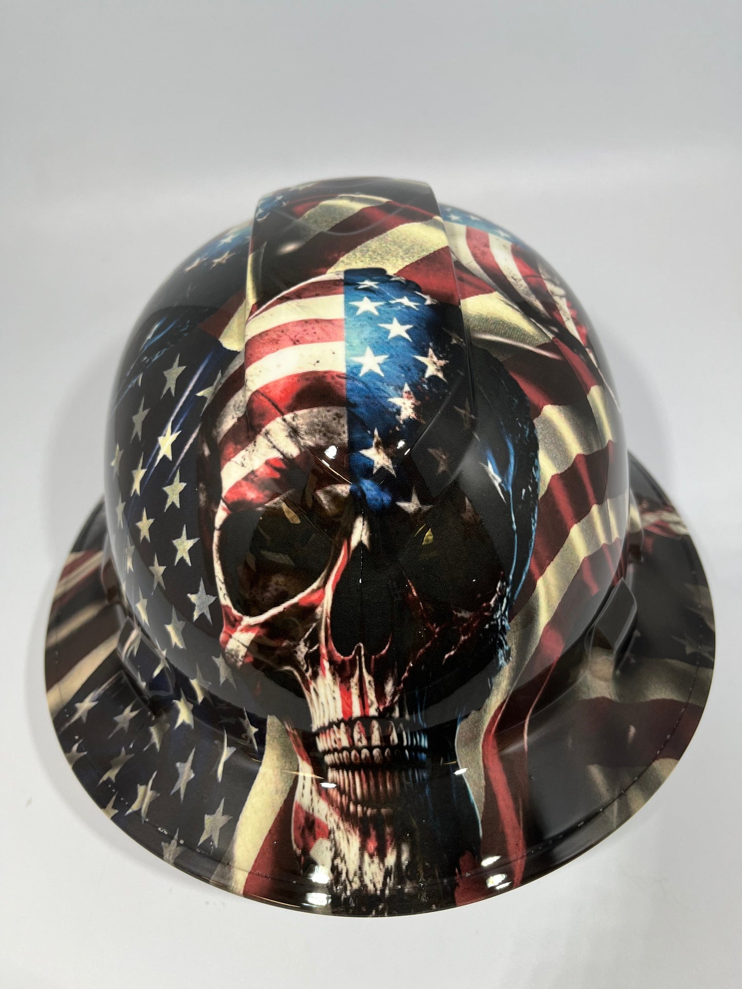 Full Brim Hard Hat Hydro Dipped American Flag Bad Ass Skull