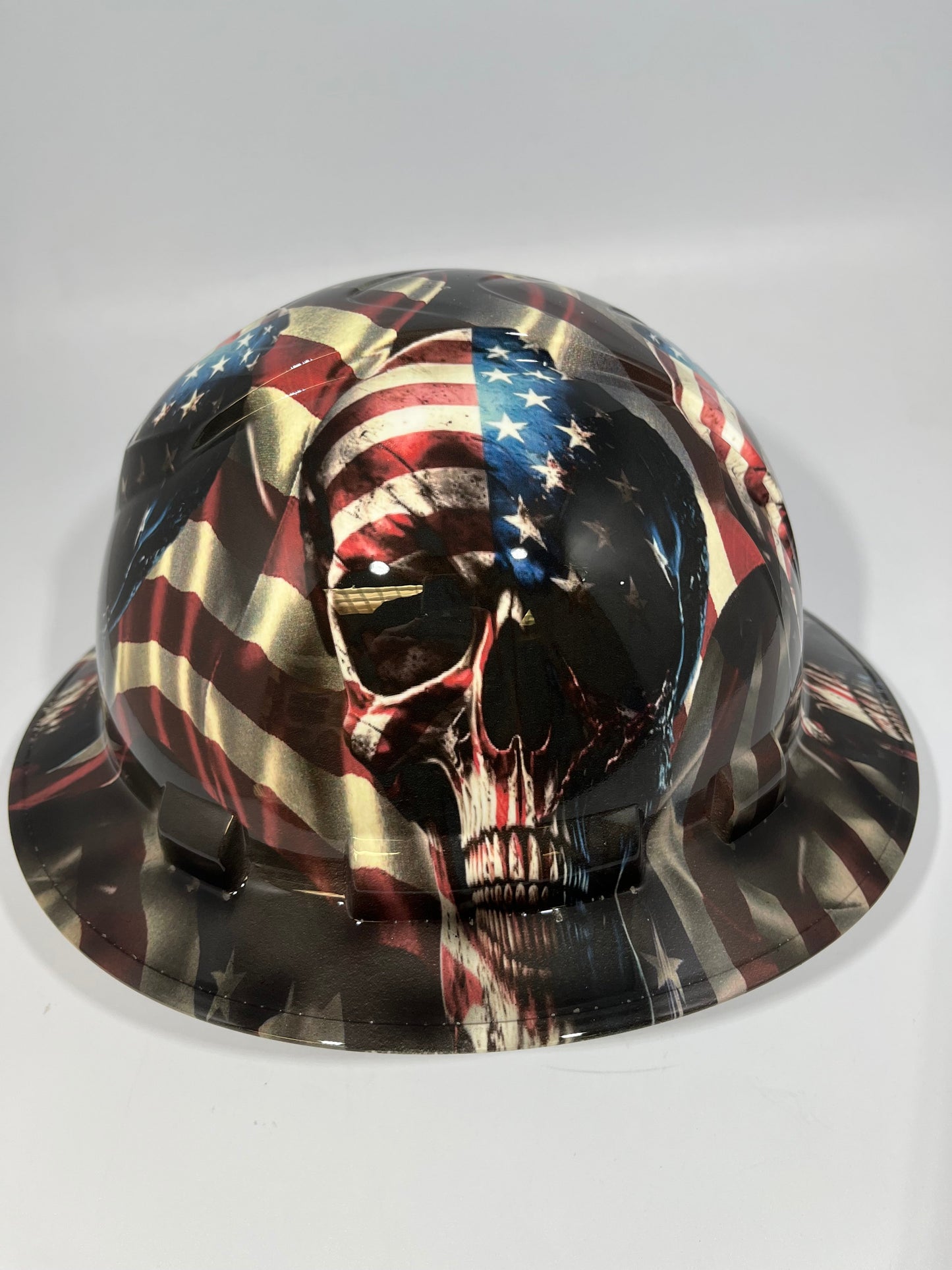 Full Brim Hard Hat Hydro Dipped American Flag Bad Ass Skull