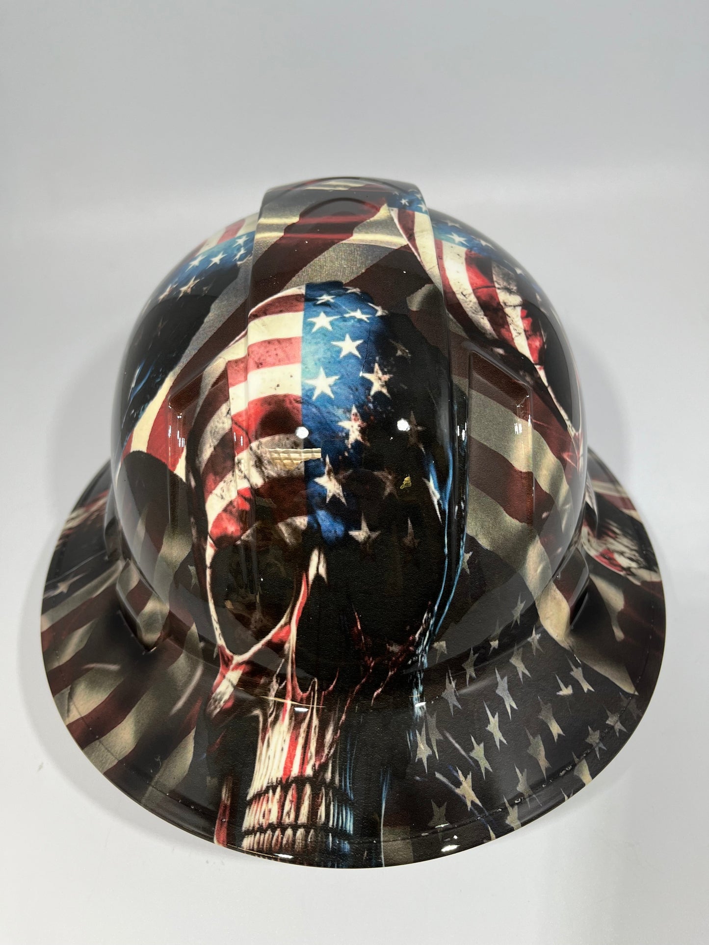 Full Brim Hard Hat Hydro Dipped American Flag Bad Ass Skull