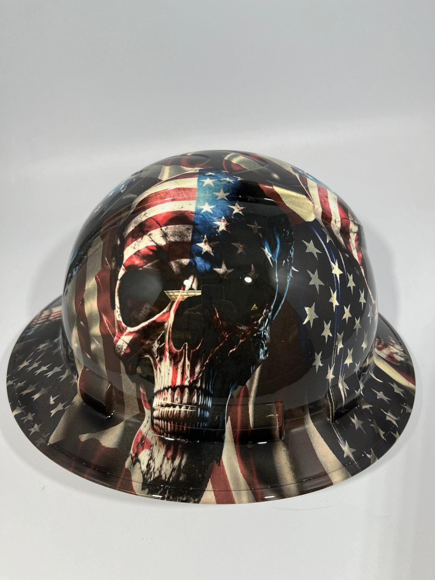 Full Brim Hard Hat Hydro Dipped American Flag Bad Ass Skull