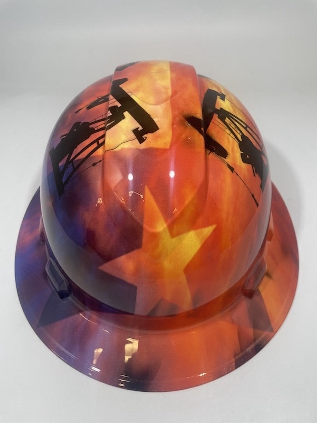 Full Brim Hard Hat Hydro Dipped Texas Flag Oil Rigs